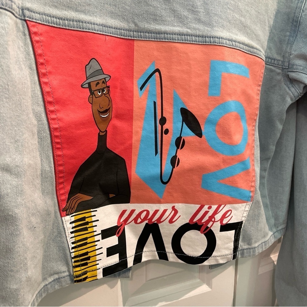 Disney Light Blue Denim Jacket Soul Themed Size Medium Women’s Jean Jacket - Picture 2 of 6
